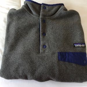 Patagonia gray fleece with purple trim